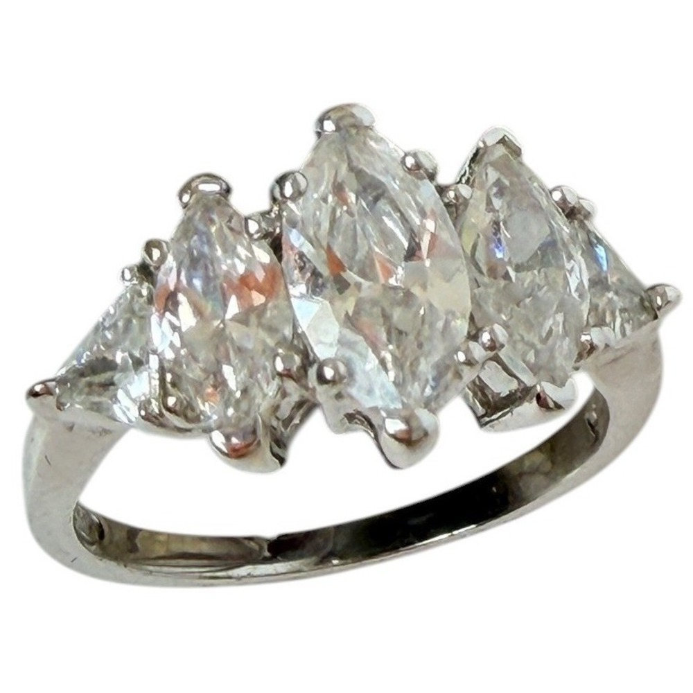 Vintage Style Marquise Cut Cubic Zirconia Five Stone Ring Silver Tone Size 7
